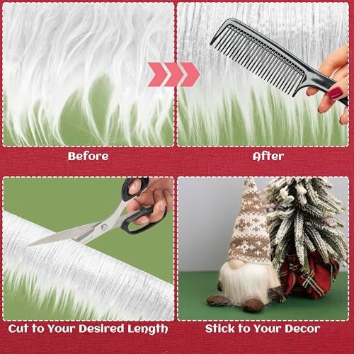 LUFEEMGA 4PCS Faux Fur Fabric 2" x 60" Fluffy Shaggy Craft Strips for DIY Crafts, Fake Fluffy Fur for Dwarf Hair Cosplay Costume Fursuit Decorations, Khaki Black White Light Grey - Image 3
