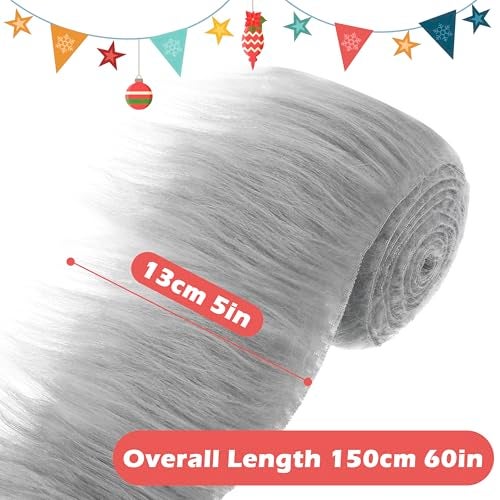 LUFEEMGA 4PCS Faux Fur Fabric 2" x 60" Fluffy Shaggy Craft Strips for DIY Crafts, Fake Fluffy Fur for Dwarf Hair Cosplay Costume Fursuit Decorations, Khaki Black White Light Grey - Image 2