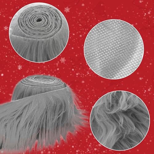 LUFEEMGA 4PCS Faux Fur Fabric 2" x 60" Fluffy Shaggy Craft Strips for DIY Crafts, Fake Fluffy Fur for Dwarf Hair Cosplay Costume Fursuit Decorations, Khaki Black White Light Grey - Image 4