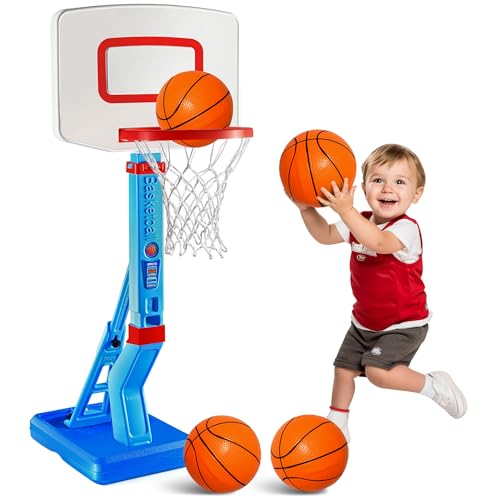 Play22 Toddler Basketball Hoop Indoor for Kids Height Adjustable Baby Basketball Hoop Set 4 Balls Pump Boys Girls Toddler Outdoor Toys for Ages 35 Outside Toys for Toddlers - Image 1
