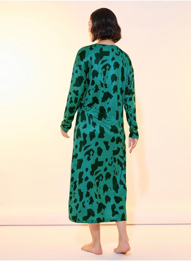 Styli - Leopard Print Round Neck Nightdress - Image 1