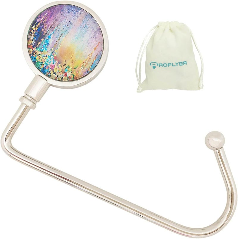 ROFLYER Purse Hook Hanger for Table Bar Handbag Hanger Safer Cleaner Bag Table Hanger with Velvet Pouch (Tiny Flowers) - Image 1