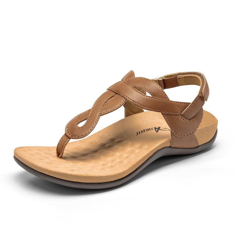 Athlefit Orthopedic Arch Support Flat Sandals for Women Comfortable Orthotic Casual Summer Tan Beach Thong Sandals Size 8,AD00632 - Image 1