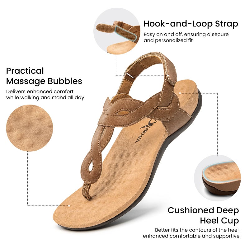 Athlefit Orthopedic Arch Support Flat Sandals for Women Comfortable Orthotic Casual Summer Tan Beach Thong Sandals Size 8,AD00632 - Image 4