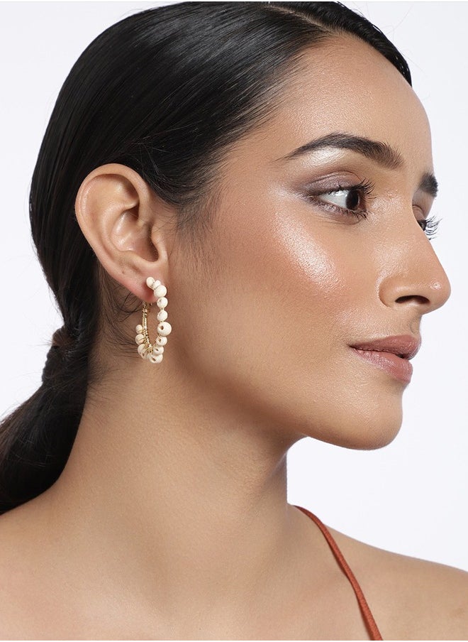 Just Peachy Just Peachy Gold-Toned & White Circular Hoop Earrings - Elegant and Modern Design - Lightweight, Comfortable, and Hypoallergenic - Perfect for Any Occasion - Stylish Accessory for Women  - Image 2
