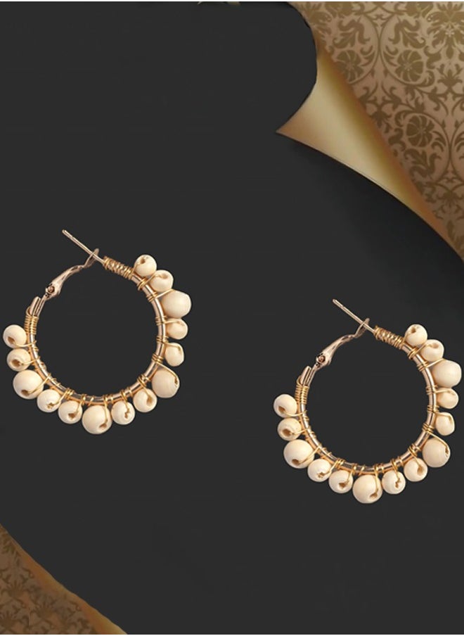 Just Peachy Just Peachy Gold-Toned & White Circular Hoop Earrings - Elegant and Modern Design - Lightweight, Comfortable, and Hypoallergenic - Perfect for Any Occasion - Stylish Accessory for Women  - Image 3