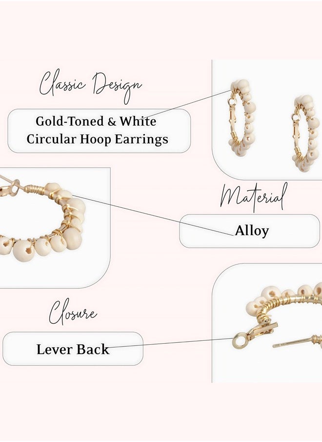 Just Peachy Just Peachy Gold-Toned & White Circular Hoop Earrings - Elegant and Modern Design - Lightweight, Comfortable, and Hypoallergenic - Perfect for Any Occasion - Stylish Accessory for Women  - Image 4