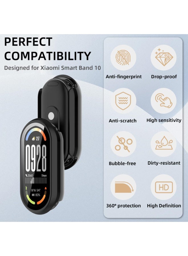 ChicVibe Case for Xiaomi Smart Band 10 Cover, Hard PC Bumper Case for Tempered Glass Screen Protector, 360° All-Round Protection, Protective Cover for Xiaomi Smart Band 10, Black - Image 2