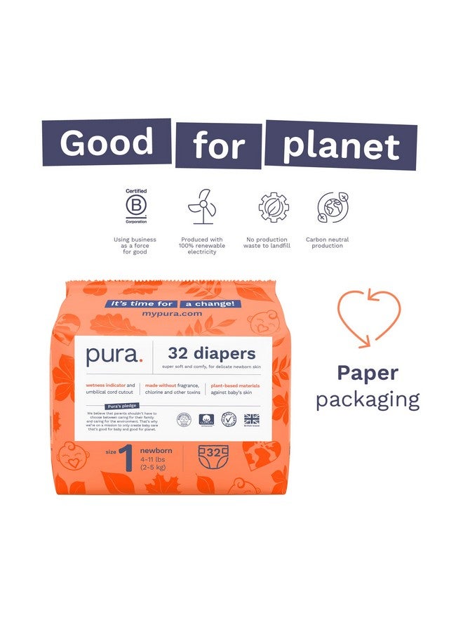 Pura Hypoallergenic Diapers, Size 1 (4-11 lbs), Newborn, Totally Chlorine Free, Wetness Indicator, Suitable for Sensitive Skin, Soft Organic Cotton Comfort, Overnight, 1 Pack of 32 Baby Diapers - Image 4
