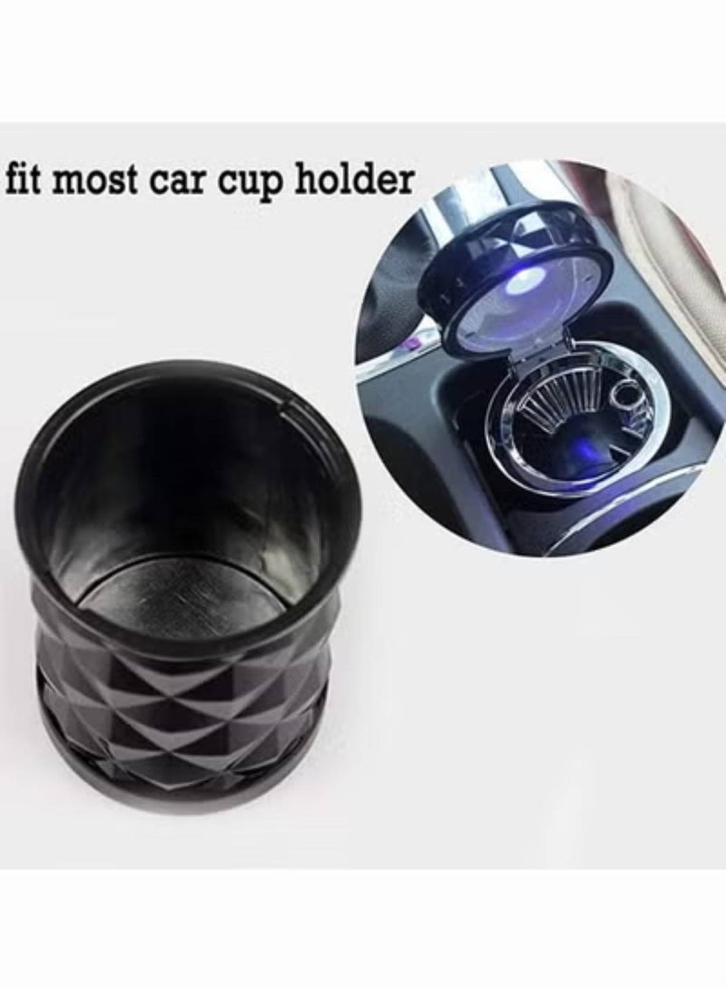 Auto Car Holder , Portable Blue LED Light Car Ashtray Cup Holder with Lid, Smokeless Vehicle Ashtray Ash for Home, Office (Black) - Image 3