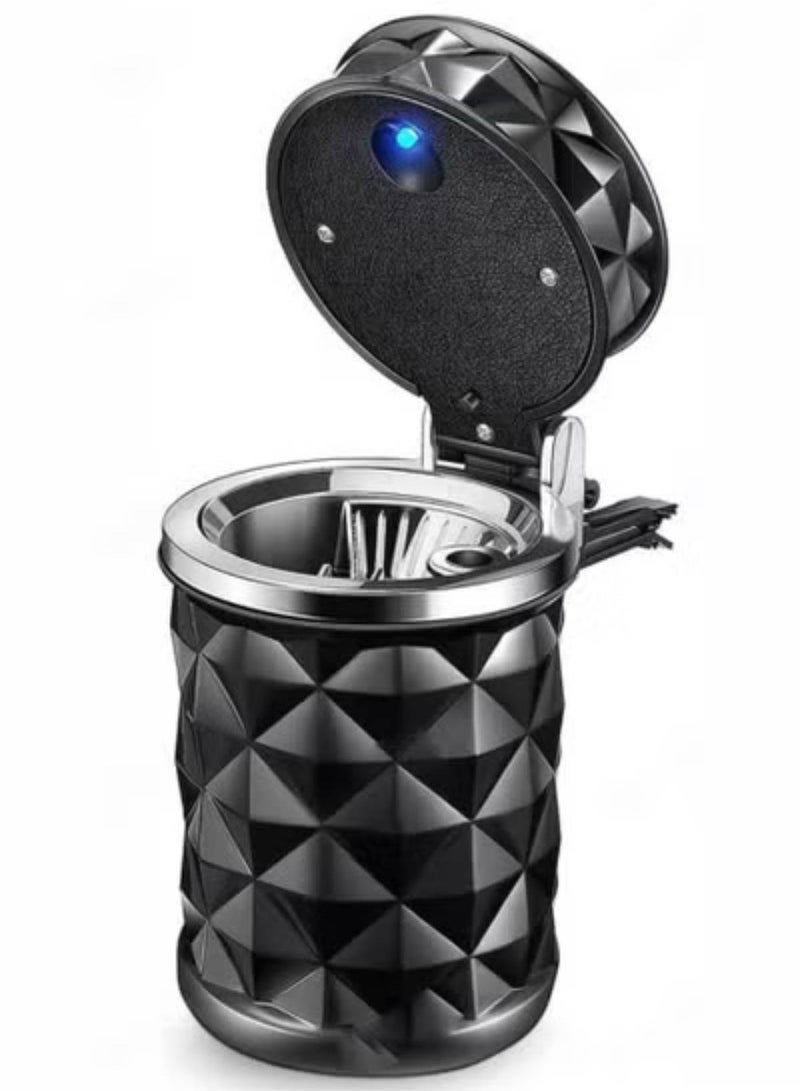 Auto Car Holder , Portable Blue LED Light Car Ashtray Cup Holder with Lid, Smokeless Vehicle Ashtray Ash for Home, Office (Black) - Image 1