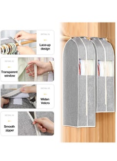 Generic Clothes Storage Bags with Zipper, Transparent Window Cotton Garment Bags for Hanging Clothes Storage for Clothes, Coats, Jackets, Shirts (Color : Light Grey#1020, Size : 60x28x105cm)  - Image 5