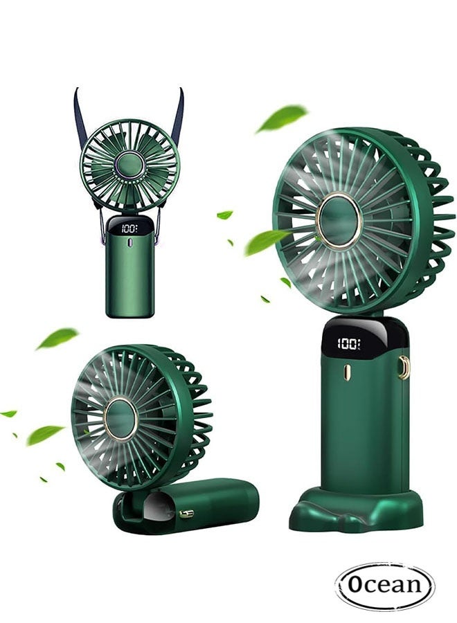 Ocean Portable Electric Handheld Fan, USB Rechargeable Hand-Held Hanging Freestanding Small Fans with 5-Speed/Modes and Power Display, for Home Travel Office Outdoor, Green - Image 1