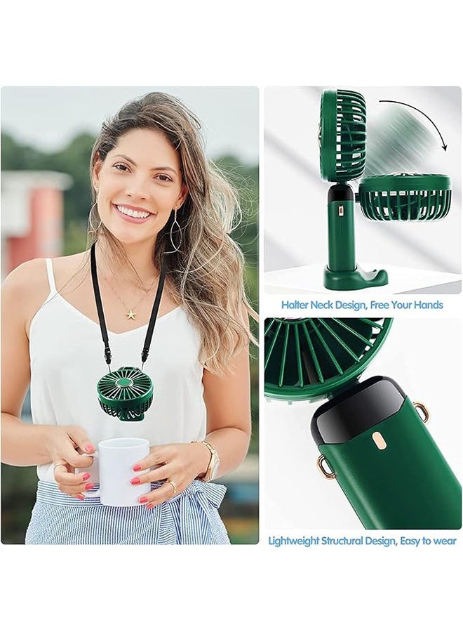 Ocean Portable Electric Handheld Fan, USB Rechargeable Hand-Held Hanging Freestanding Small Fans with 5-Speed/Modes and Power Display, for Home Travel Office Outdoor, Green - Image 5