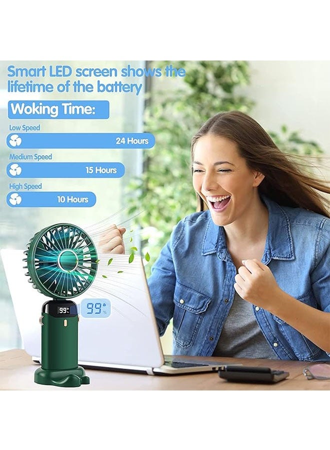 Ocean Portable Electric Handheld Fan, USB Rechargeable Hand-Held Hanging Freestanding Small Fans with 5-Speed/Modes and Power Display, for Home Travel Office Outdoor, Green - Image 4
