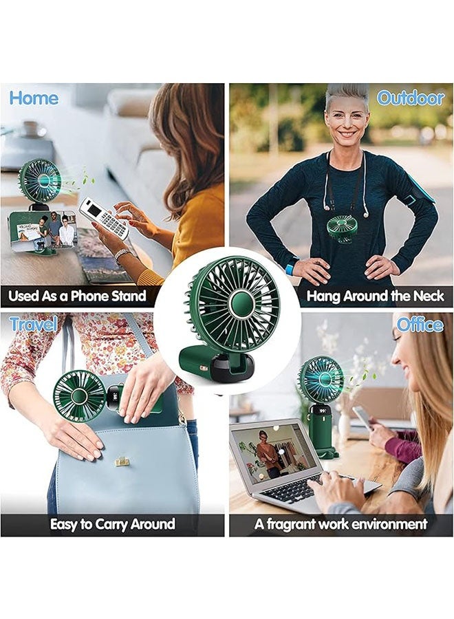 Ocean Portable Electric Handheld Fan, USB Rechargeable Hand-Held Hanging Freestanding Small Fans with 5-Speed/Modes and Power Display, for Home Travel Office Outdoor, Green - Image 2
