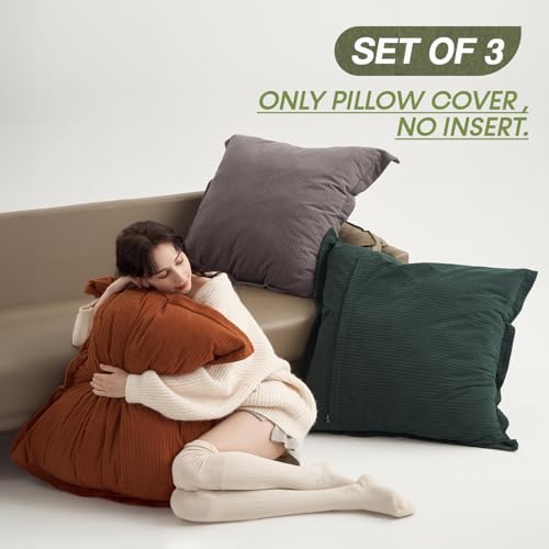 COCO TOP Pack of 3 Super Soft Extra Large Pillow Covers 26x26inch, Soft Textured Corduroy, Decorative Cushion Cases for Sofa, Bed, Lounge - Home Decor in（ Slate Grey, Dark Green & Rust） - Image 2