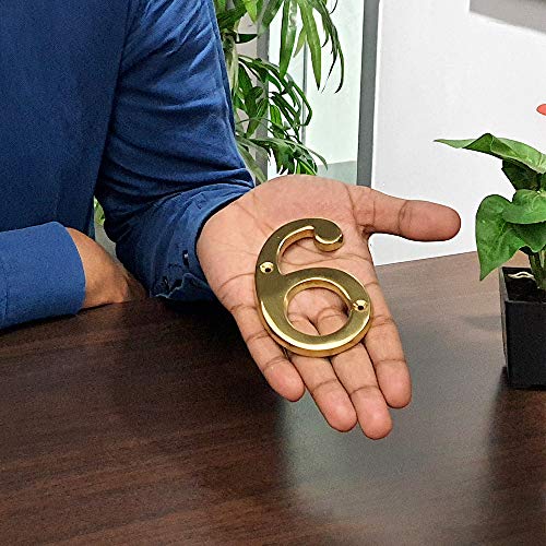 A10SHOP Motif 4-Inch Brass Letters Mailbox Decor Address Signs For Houses Outdoor Wall Decor Mailbox Numbers House Address Numbers For Outside Address Sign for Door Numbers (Polished, Number 6) - Image 2