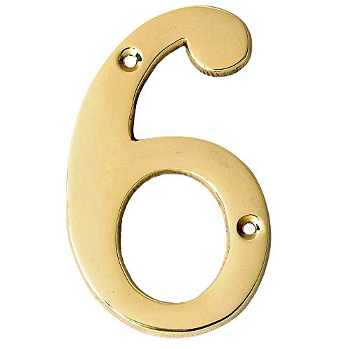 A10SHOP Motif 4-Inch Brass Letters Mailbox Decor Address Signs For Houses Outdoor Wall Decor Mailbox Numbers House Address Numbers For Outside Address Sign for Door Numbers (Polished, Number 6) - Image 1