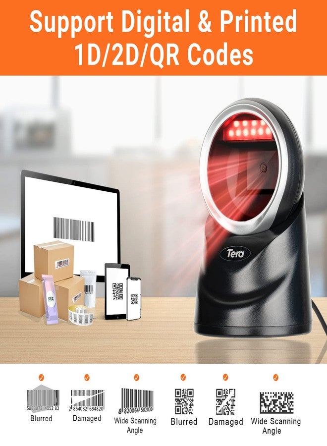 Tera Pro Omnidirectional Barcode Scanner 2D QR Desktop Handsfree, Adjustable Scan Head, Wired Automatic Platform Scanner with USB Cable for Market Retail Store Mobile Screen Payment - Image 5