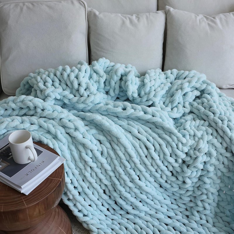 Maetoow Chenille Chunky Knit Blanket Throw （40×50 Inch）, Handmade Warm & Cozy Blanket Couch, Bed, Home Decor, Soft Breathable Fleece Banket, Christmas Thick and Giant Yarn Throws, Baby Blue - Image 5