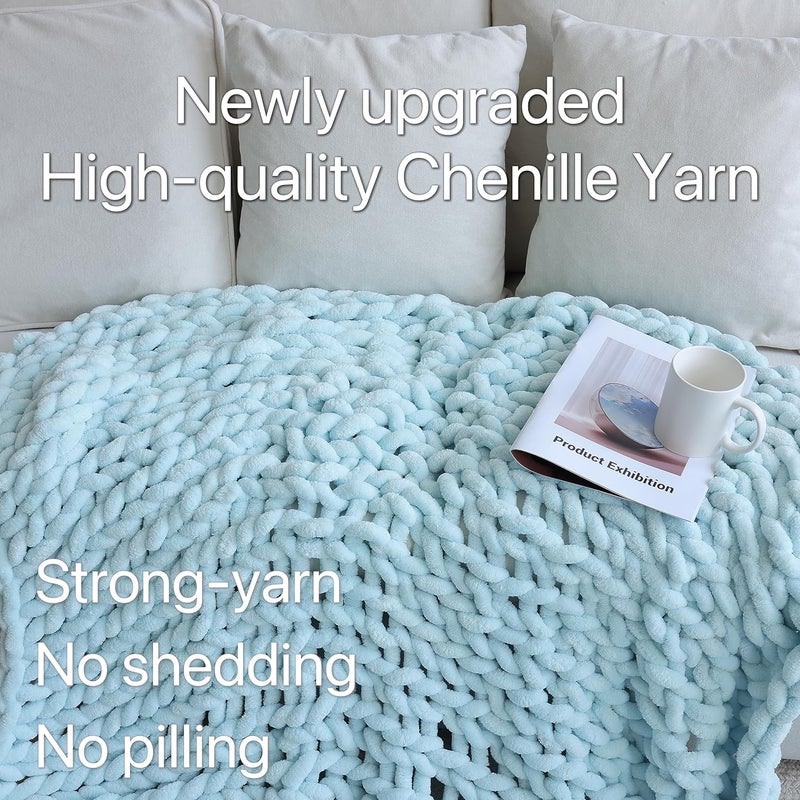 Maetoow Chenille Chunky Knit Blanket Throw （40×50 Inch）, Handmade Warm & Cozy Blanket Couch, Bed, Home Decor, Soft Breathable Fleece Banket, Christmas Thick and Giant Yarn Throws, Baby Blue - Image 2