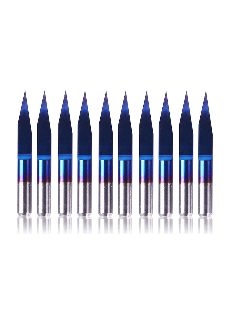 Yakumuz 10Pcs Nano Blue Coat Engraving Bits, Yakumuz 20 Degree 0.1mm Tip 1/8" Shank Conical V-Bit  - Image 1
