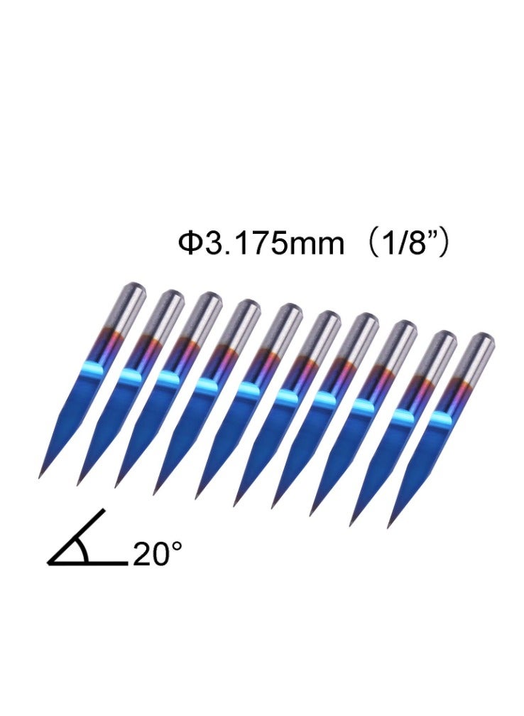 Yakumuz 10Pcs Nano Blue Coat Engraving Bits, Yakumuz 20 Degree 0.1mm Tip 1/8" Shank Conical V-Bit  - Image 2
