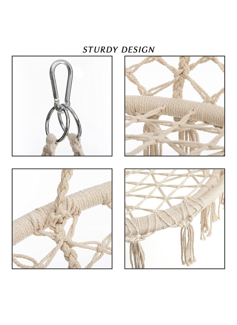 THE TOP KNOTT The Top Knott Hammock Chair Macrame Swing with Cushion and Durable Hanging Hardware Kits Handmade Knitted Mesh Hanging Rope Chair for Indoor Outdoor Bedroom Patio Deck Lounge Garden Beige  - Image 4