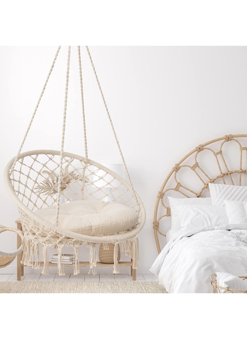 THE TOP KNOTT The Top Knott Hammock Chair Macrame Swing with Cushion and Durable Hanging Hardware Kits Handmade Knitted Mesh Hanging Rope Chair for Indoor Outdoor Bedroom Patio Deck Lounge Garden Beige  - Image 3