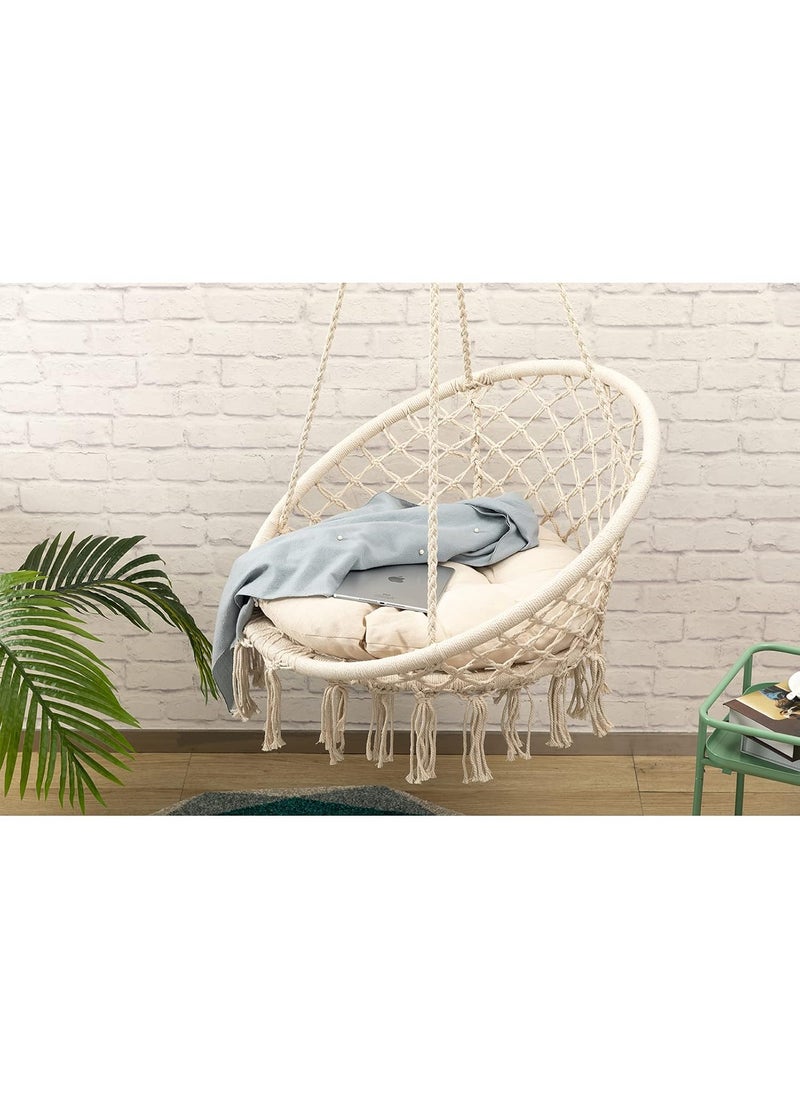 THE TOP KNOTT The Top Knott Hammock Chair Macrame Swing with Cushion and Durable Hanging Hardware Kits Handmade Knitted Mesh Hanging Rope Chair for Indoor Outdoor Bedroom Patio Deck Lounge Garden Beige  - Image 5