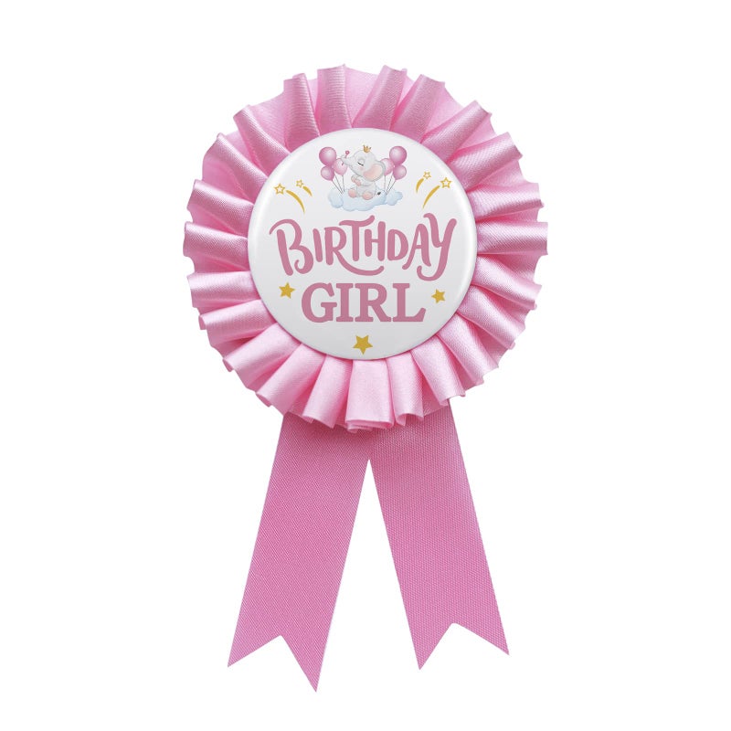 Birthday Girl Tinplate Badge Pin Childs Birthday Gift Baby Girl Award Ribbon Rosette Button Pin Party Decorations Supplies Pink 1pcs