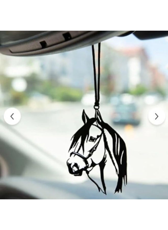 MIRFA Rearview Mirror Hanging Pendant - Wood - Black (Horse Head) - Image 1
