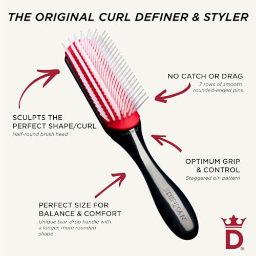 Denman Curly Hair Brush D3 (Black & Red) 7 Row Styling Brush for Detangling, Separating, Shaping and Defining Curls - For Women and Men - Image 5