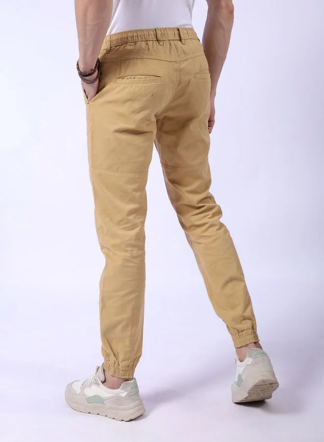 The Indian Garage Co  Men Slim Fit Solid Mid-Rise Elasticated Linen Jogger Trouser for Men | Best Price UAE