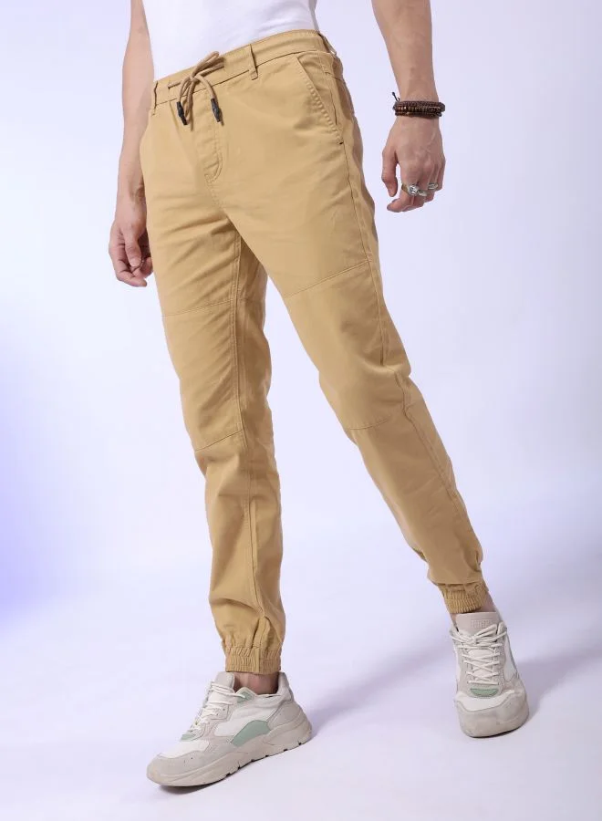 The Indian Garage Co  Men Slim Fit Solid Mid-Rise Elasticated Linen Jogger Trouser for Men | Best Price UAE