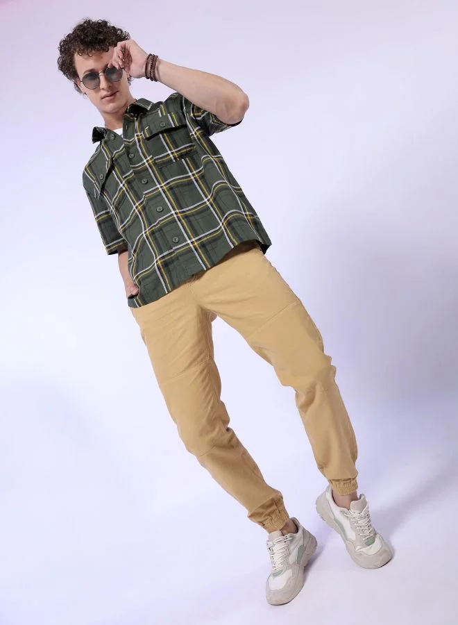 The Indian Garage Co  Men Slim Fit Solid Mid-Rise Elasticated Linen Jogger Trouser for Men | Best Price UAE