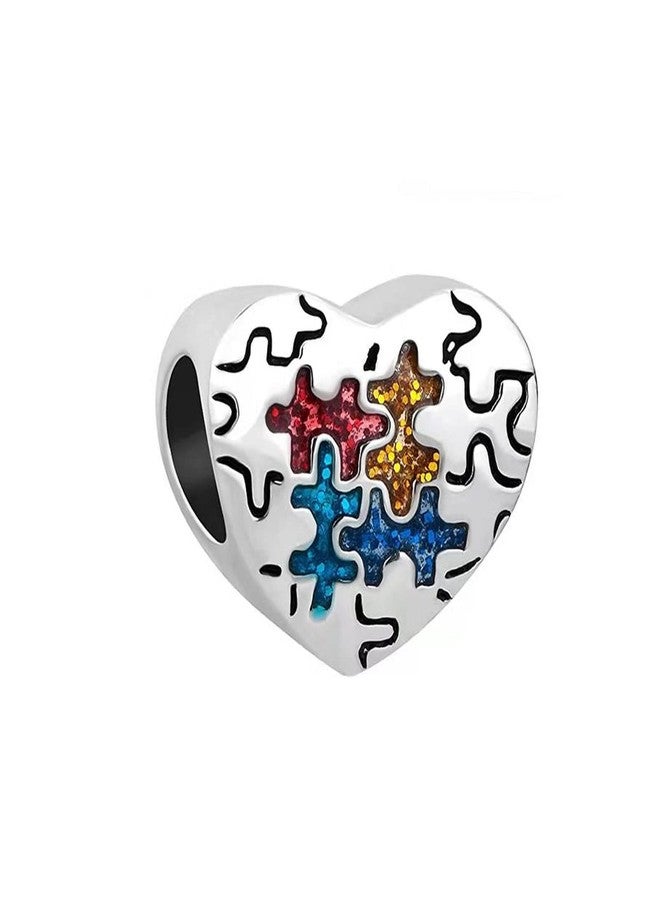 KunBead Love Heart Autism Bead Charms Compatible with Pandora Bracelets - Image 1