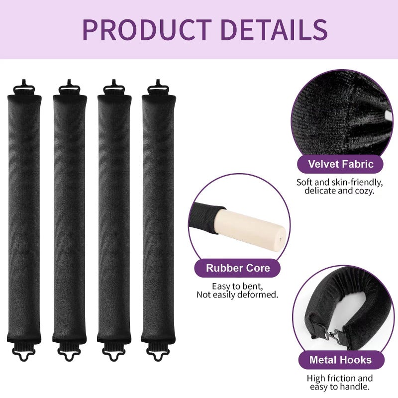 posicurly Heatless Curls Overnight Hair Curlers - 4 Pcs No-Heat Curling Rod to Sleep In,Velvet Hair Rollers with Satin Wrap - Image 4