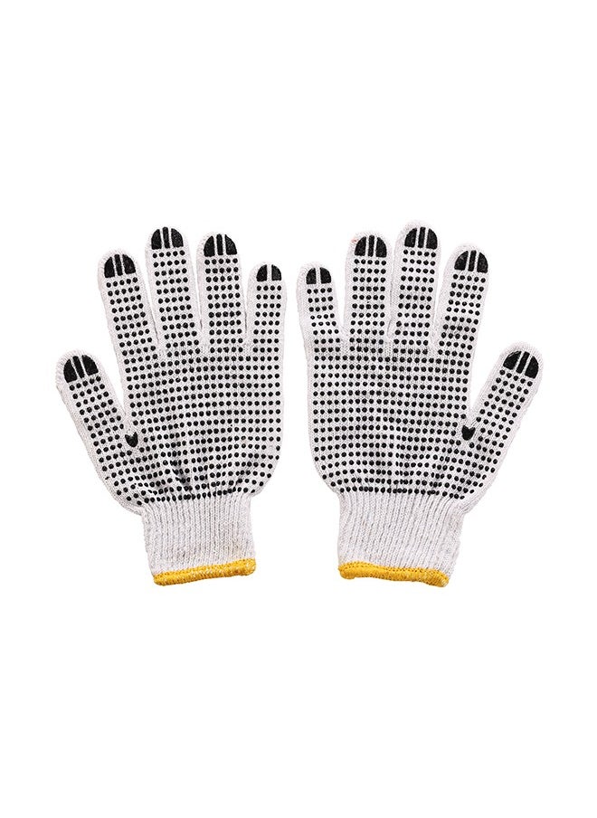 LAWAZIM 10-Pairs Cotton Working Glovers II - White Dotted Black  - Image 1