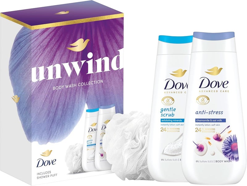 Dove Unwind Duo Gift Set 2 body washes and a shower puff perfect for any occasion 2 piece