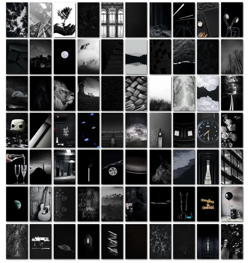 Wildmark Wildmark Aesthetic Wall Collage Kit PeelNStick Paper Wall Collage Kit Self Adhesive Wall Posters Kit for Room and Office Decoration Black 4 x 6 inches Paper 70 Pieces