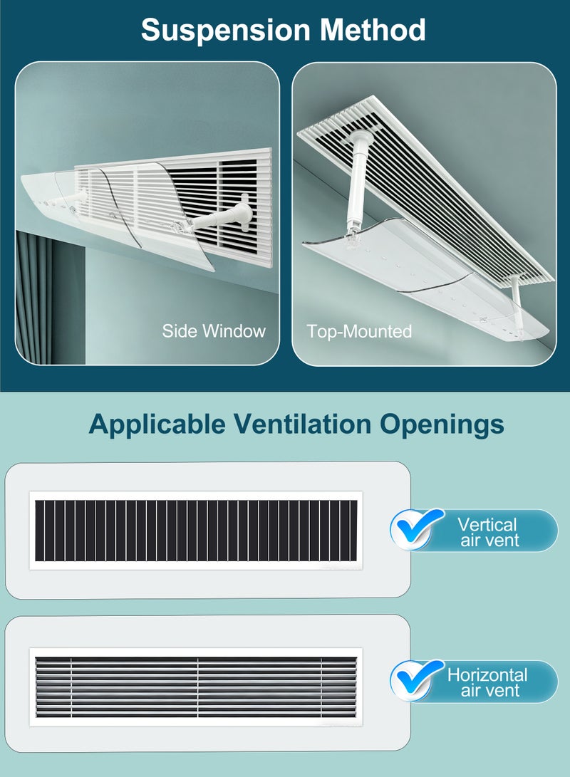 أنيوي عاكس هواء مركزي قابل للتعديل، عاكس هواء، غطاء مكيف هواء مضاد للرياح المباشرة، لا يحتاج إلى حفر، للمنزل والمكتب والسكن الجامعي (60-100 سم) - Image 4