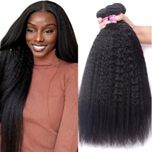 UNice Hair 10A Yaki Kinky Straight Human Hair 3 Bundles 100 Unprocessed Mongolian Virgin Human Hair Weave Extensions Natural Color 14 16 18inch