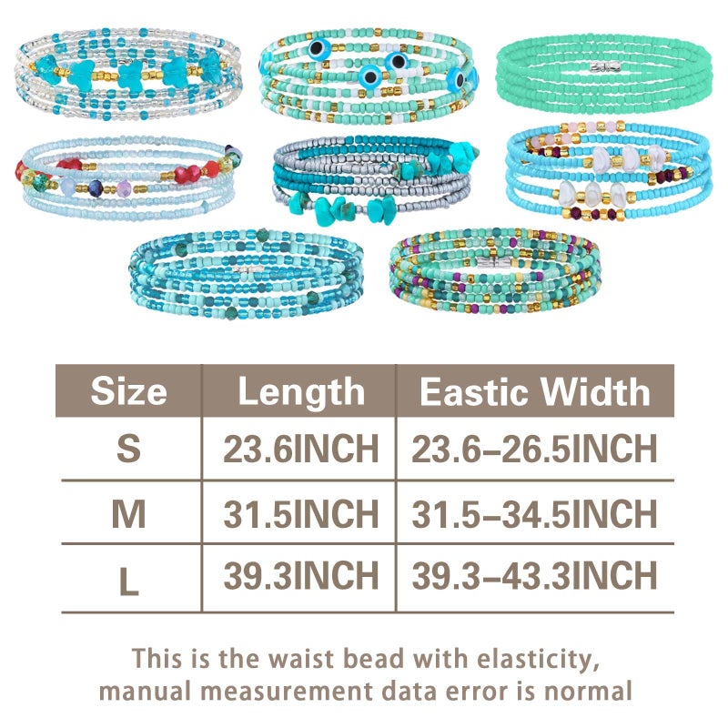 ELABEST Adjustable Handmade Waist Beads Stretchy 23-52 inch 8Pcs Chakra Body Belly Beaded Women Waist, Anklet, Bracelet, Necklace Jewelry with Screw clasp (Orange, 31.5inch/80cm) - Image 5