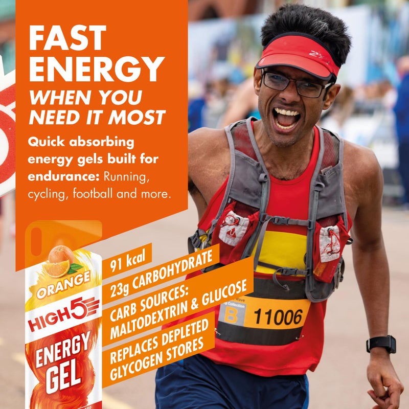 High5 Running Gels Energy - Running Essentials for Quick Release Energy - Natural Fruit Juice & Caffeine-Free - Ideal as Running Equipment, Cycling Supplements, Marathon Training (Orange, 20 x 40g) - Image 2
