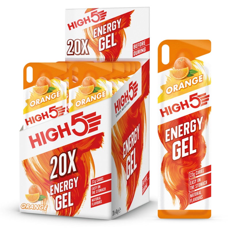 High5 Running Gels Energy - Running Essentials for Quick Release Energy - Natural Fruit Juice & Caffeine-Free - Ideal as Running Equipment, Cycling Supplements, Marathon Training (Orange, 20 x 40g) - Image 1