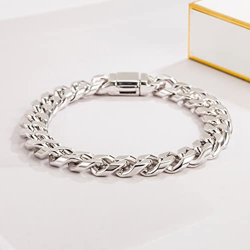 H&Beautimer Fashion 925 Sterling Silver Classic Cuban Chain Bracelet 10mm-7 "8" 9 "10" Curb Cuban Bracelet Solid Thick Large Link Bracelet For Men Jewelry Gift (Smooth style Silver, 8.5 inches) - Image 5