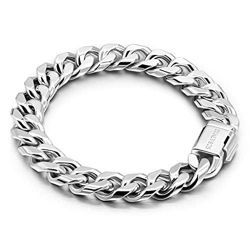 H&Beautimer Fashion 925 Sterling Silver Classic Cuban Chain Bracelet 10mm-7 "8" 9 "10" Curb Cuban Bracelet Solid Thick Large Link Bracelet For Men Jewelry Gift (Smooth style Silver, 8.5 inches) - Image 1