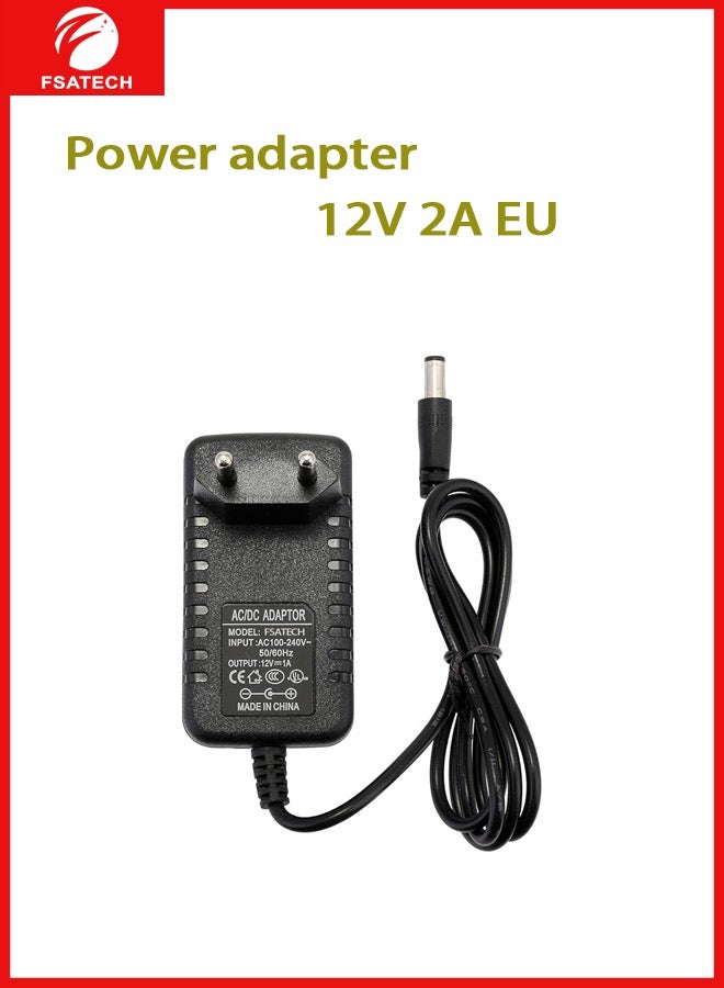 FSATECH 12V 2A 24W AC إلى DC محول محول التيار الكهربائي الاتحاد الأوروبي نوع AC 100V ~ 240V إلى DC 12V 2amp محول مع 5.5x2.1mm DC مخرج جاك لـ 5050 3528 LED قطاع وحدة الضوء، نظام كاميرا CCTV، جهاز التوجيه - Image 1